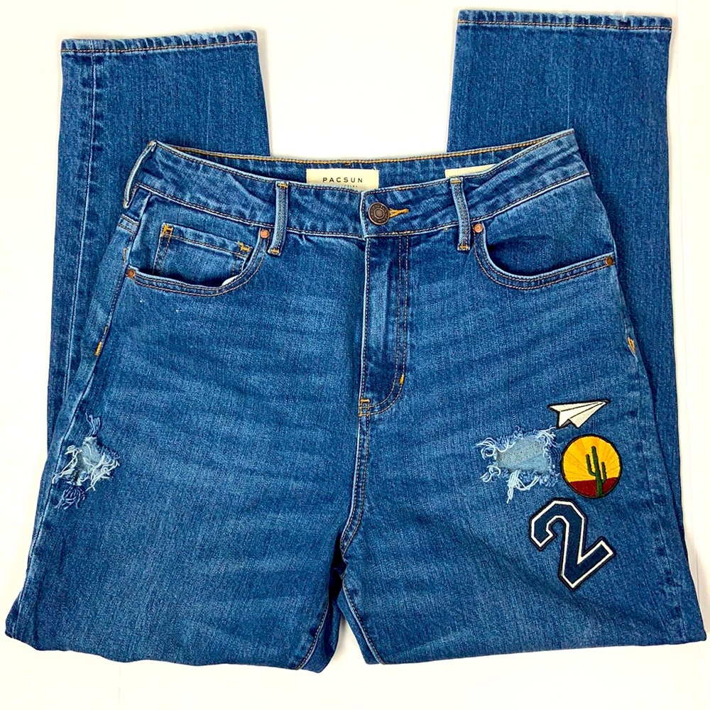 PACSUN Retro high waist ripped Jean with patches